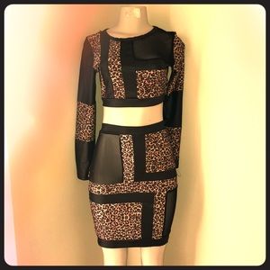 Sexy Mesh Leopard Print 2pc Bodycob Dress